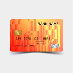 Credit card. With colorful elements desing. And inspiration from abstract. On white background. Glossy plastic style. 