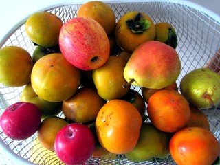  Tray with various ripe and fresh fruits. Colorful tray.