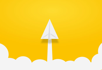 Paper Rocket or airplane launch. Concept of business start-up, boost or success.  - obrazy, fototapety, plakaty