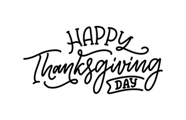 Illustration with lettering for Thanksgiving Day. Typographic design. Greeting card template. Autumn concept. Vector
