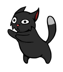 The black cat fighting. Cartoon illustration.