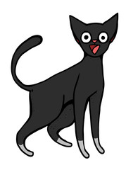 The black cat happy. Cartoon illustration.