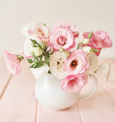 Valentine card. Template greeting card for Valentine's Day. Spring card for Mother's Day or Women's Day. Greeting card with flowers, copy space. Congratulations on wedding or anniversary. March 8 
