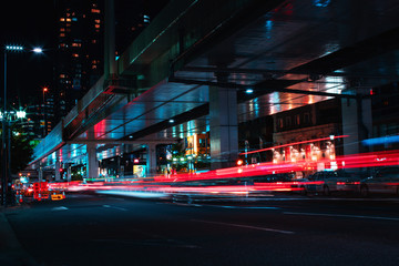 Traffic lights and road at night, city life of Roppongi