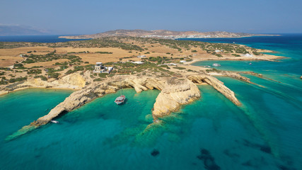 Aerial drone photo of Laki paradise beach with beautiful emerald and turquoise sea and small...