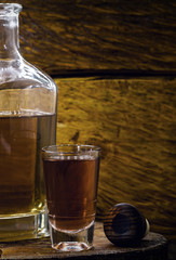 Bottle of Cachaça, drips, cane or sugar cane is the name given