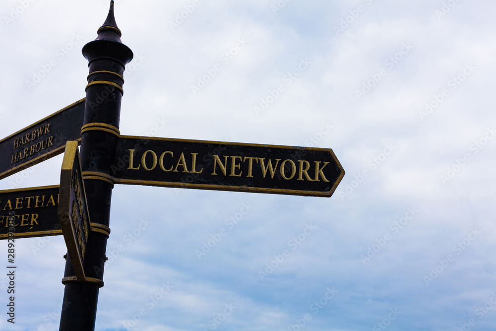 Aufkleber text sign showing local network. business photo text intranet lan radio waves dsl boradband switch c