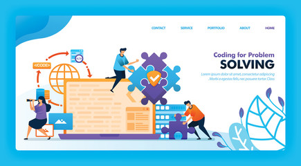 Landing page vector design of Coding for Problem Solving. Easy to edit and customize. Modern flat design concept of web page, website, homepage, mobile apps. character cartoon Illustration flat style.