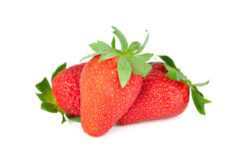 fresh ripe strawberry with leaf on white background