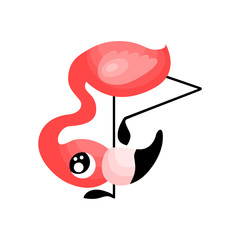 Cute flamingo baby with big eyes. Cartoon chick isolated on white background. Flat vector illustration.