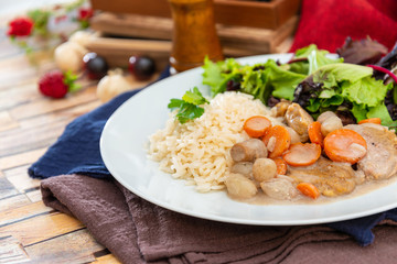 Cooked White Veal Stew and rice