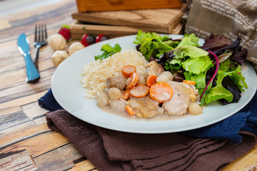 Cooked White Veal Stew and rice
