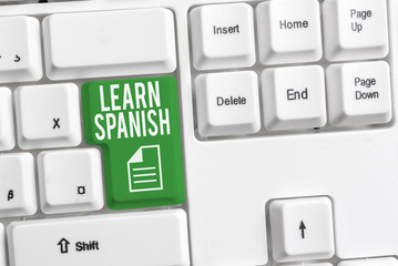 Conceptual hand writing showing Learn Spanish. Concept meaning Translation Language in Spain...