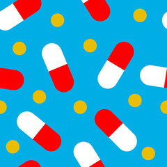 Vector seamless pattern of pills on blue background