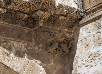 Remains of vintage wall decorations of the Church of the Holy Sepulchre in the Old City in...