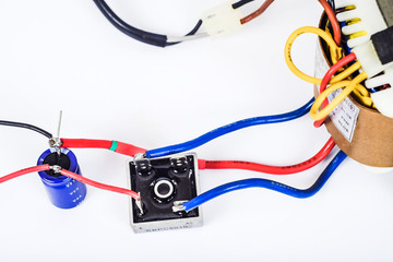 Tranfromer AC power to DC power with diode bridge and capacitor .