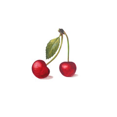  Red cherry isolated on a white background.
