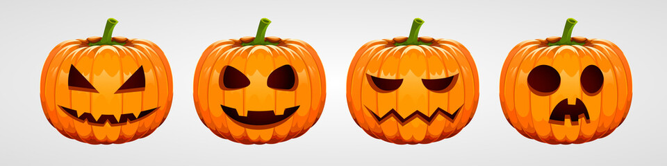 Set of halloween pumpkins, funny faces. Autumn holidays.