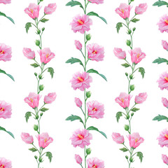 Fototapeta na wymiar Seamless pattern of pink flowers on a branch.