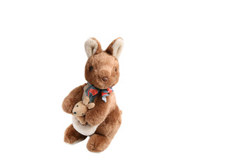 cute kangaroo doll and baby  with copyspace for text