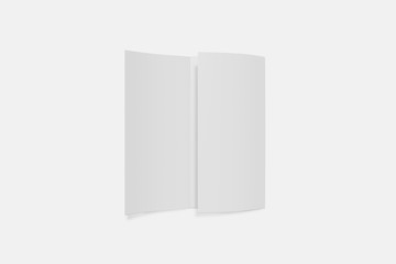 Tri fold booklet mockup open on a white background. 3D rendering