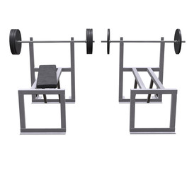 Barbell with weights. Gym equipment. Bodybuilding powerlifting fitness concept. 3d render illustration isolated on white background.