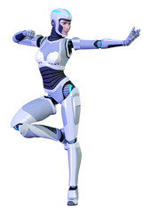 3D Rendering Female Robot on White