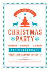 Christmas party flyer invitation design vintage typography and decoration elements vector illustration.
