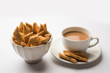 Namakpare or Salty Shakarpara/shakarpare or namkeen Shankarpali, popular diwali food or tea-time snack from Gujarat, India