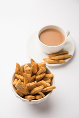 Namakpare or Salty Shakarpara/shakarpare or namkeen Shankarpali, popular diwali food or tea-time snack from Gujarat, India