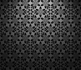 Flower geometric pattern. Seamless vector background. Black and grey ornament. Ornament for fabric, wallpaper, packaging. Decorative print