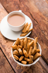 Namakpare or Salty Shakarpara/shakarpare or namkeen Shankarpali, popular diwali food or tea-time snack from Gujarat, India