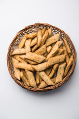 Namakpare or Salty Shakarpara/shakarpare or namkeen Shankarpali, popular diwali food or tea-time snack from Gujarat, India