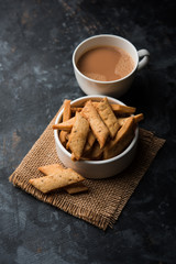 Namakpare or Salty Shakarpara/shakarpare or namkeen Shankarpali, popular diwali food or tea-time snack from Gujarat, India