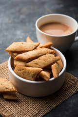 Namakpare or Salty Shakarpara/shakarpare or namkeen Shankarpali, popular diwali food or tea-time snack from Gujarat, India