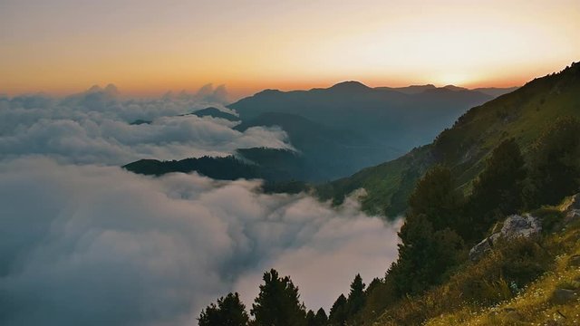 Cinemagraph of rolling clouds on mountain top in the Blue Ridge Mountains NC