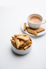 Namakpare or Salty Shakarpara/shakarpare or namkeen Shankarpali, popular diwali food or tea-time snack from Gujarat, India