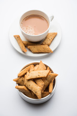 Namakpare or Salty Shakarpara/shakarpare or namkeen Shankarpali, popular diwali food or tea-time snack from Gujarat, India