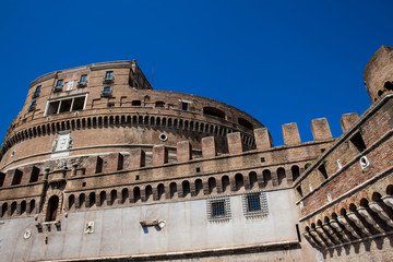 Fototapeta na wymiar The beautiful Mausoleum of Hadrian also called Sant Angelo Castle built on the year 139 AD