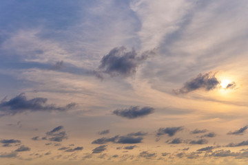 blue sky with clouds and sunset. Use for background text or design