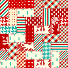 Fototapeta premium Seamless background pattern. Christmas Patchwork pattern. Vector image
