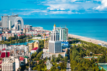 Panoramic view of the beautiful growing city of Batumi in the Caucasus in Georgia - obrazy, fototapety, plakaty