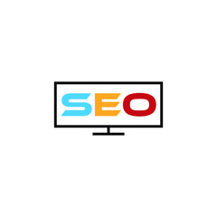 SEO in LED screen. Search engine optimization logo.