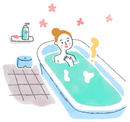 お風呂に浸かる若い女性