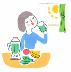 フレッシュな野菜ジュースを飲む女性