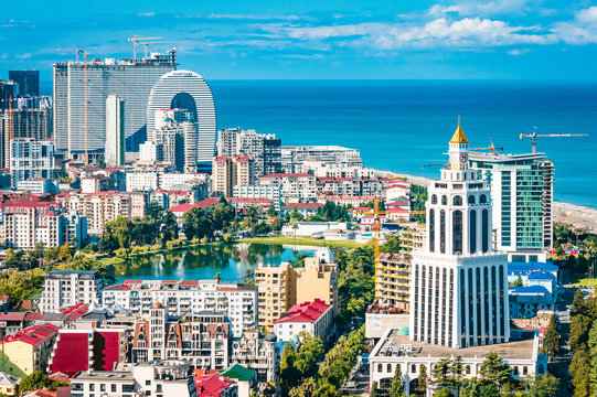 Panoramic view of the beautiful growing city of Batumi in the Caucasus in Georgia