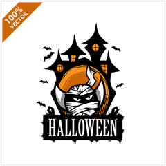 Halloween Mummy Castle Vector Logo