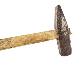 Old rusty hammer on white background. Building tool