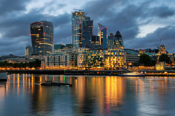 London City. Financial District of London UK at night