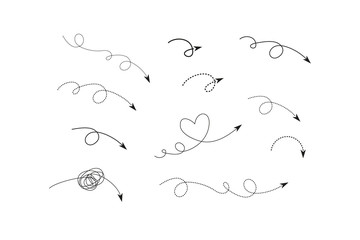 Set of hand-drawn style of abstract arrows for concept design. vector template for decoration element. doodle illustration